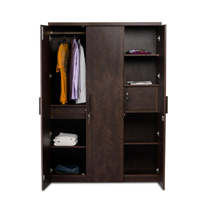 3 Door Wardrobe in Dark Cherry Finish
