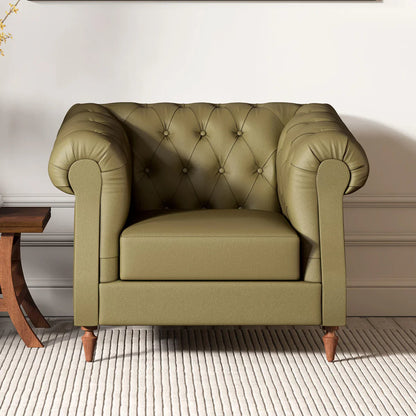 Leatherette 1 Seater Chesterfield Sofa in Olive Green