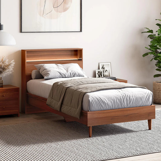 Single Bed in Walnut Finish with LED Light