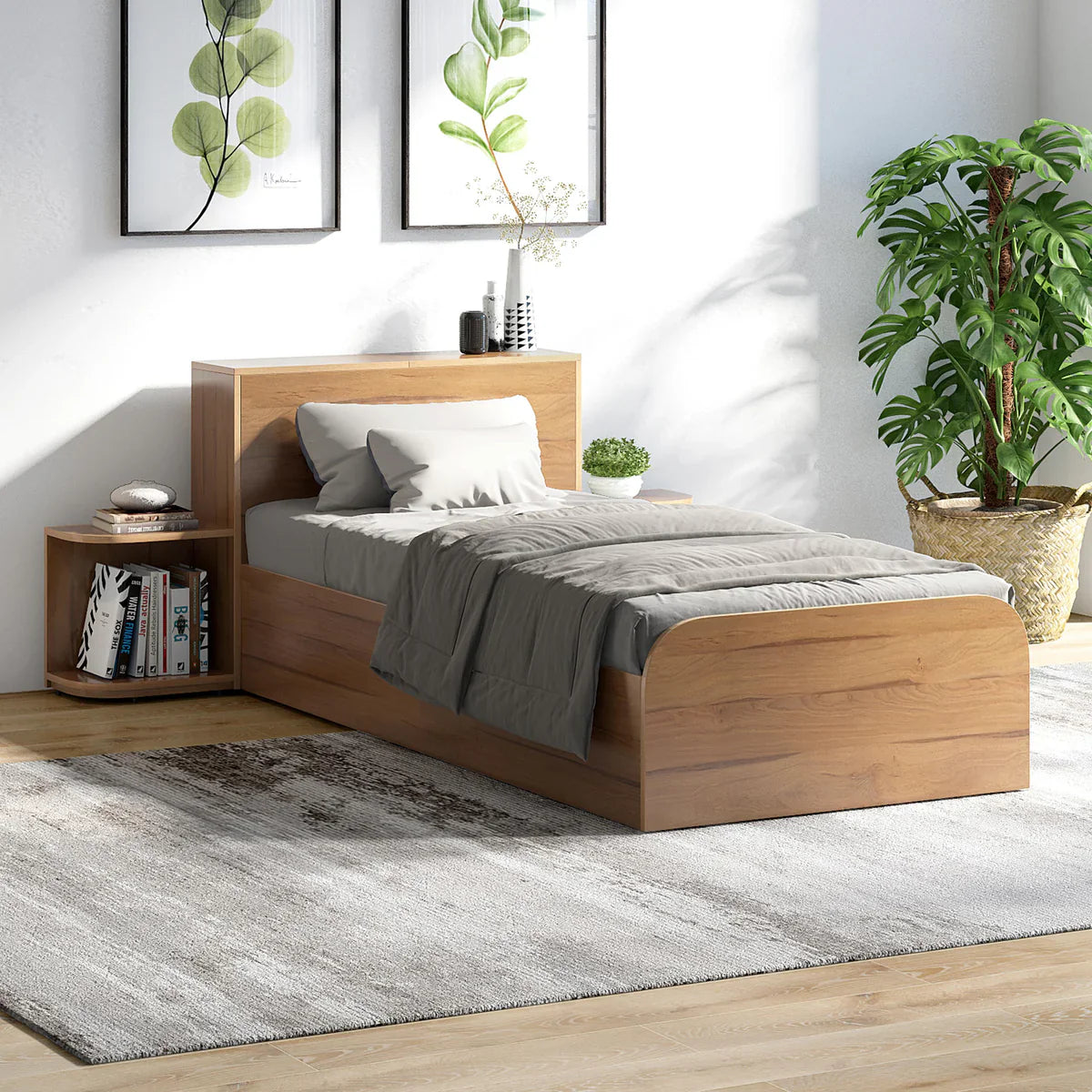 Single Bed with Storage Headboard Extensions
