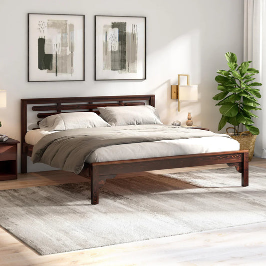 Solid Wood King Size Bed in Walnut Finish
