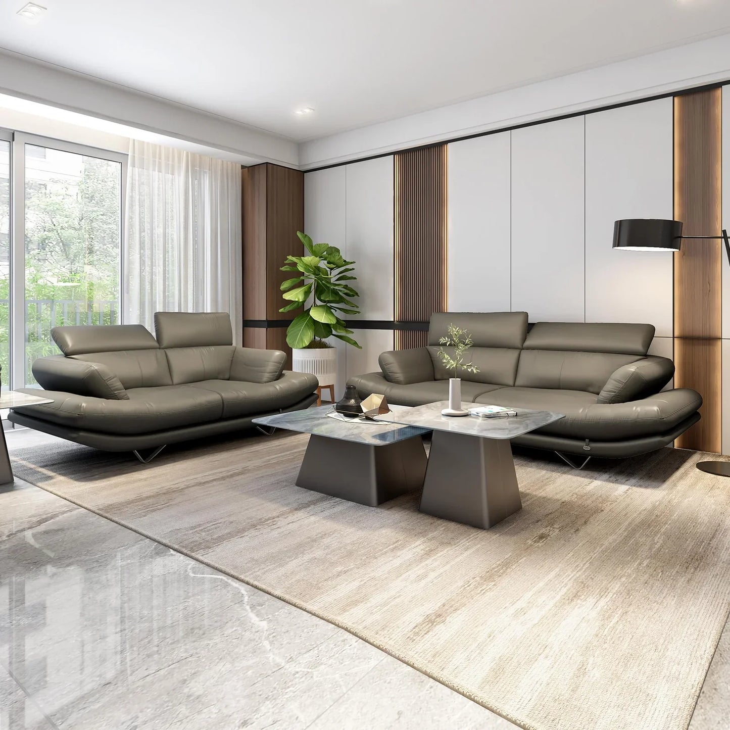 Leatherette 3 Seater Sofa with Adjustable Headrest