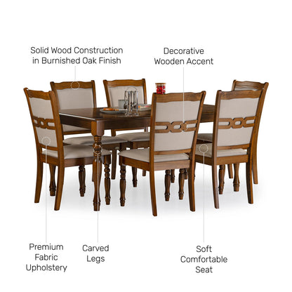 Solid Wood 6 Seater Dining Set in Burnished Oak Finish