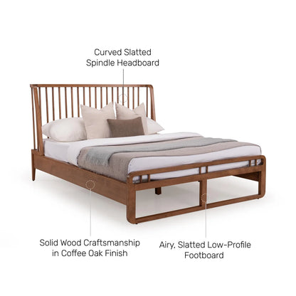Slatted Wingback Solid Wood Queen Size Bed