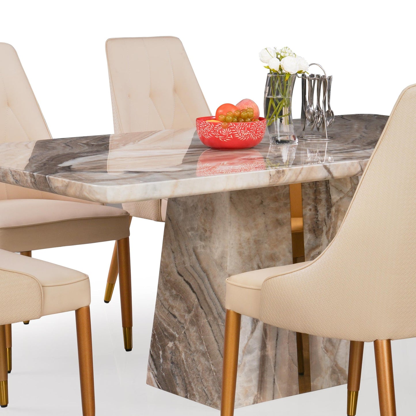 8 Seater Dining Set with Marble Finished Top