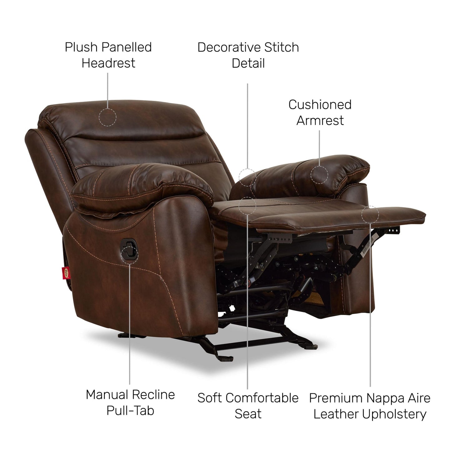 Nappa Aire Leather 1 Seater Recliner with Rocker