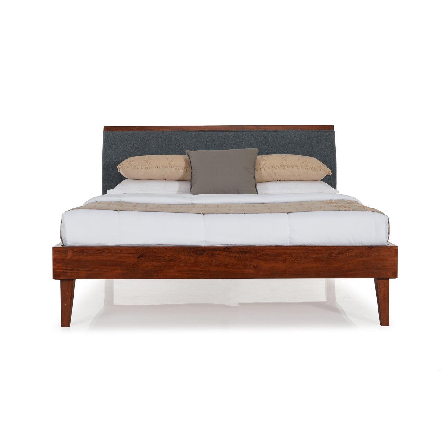 Solid Wood Queen Size Bed with Upholstered Headboard