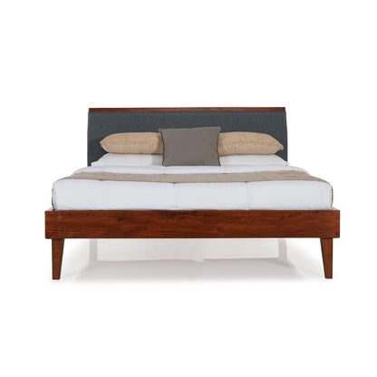 Solid Wood Queen Size Bed with Upholstered Headboard