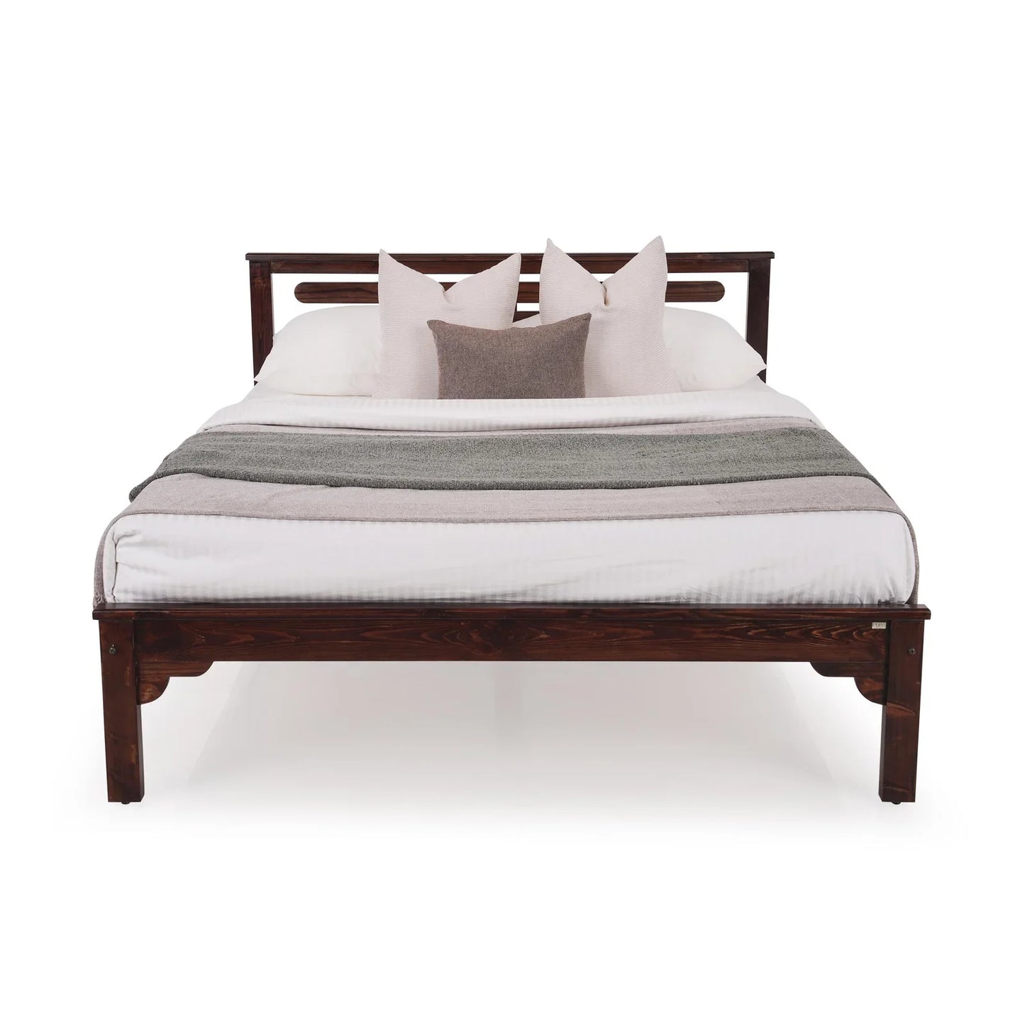 Solid Wood King Size Bed in Walnut Finish