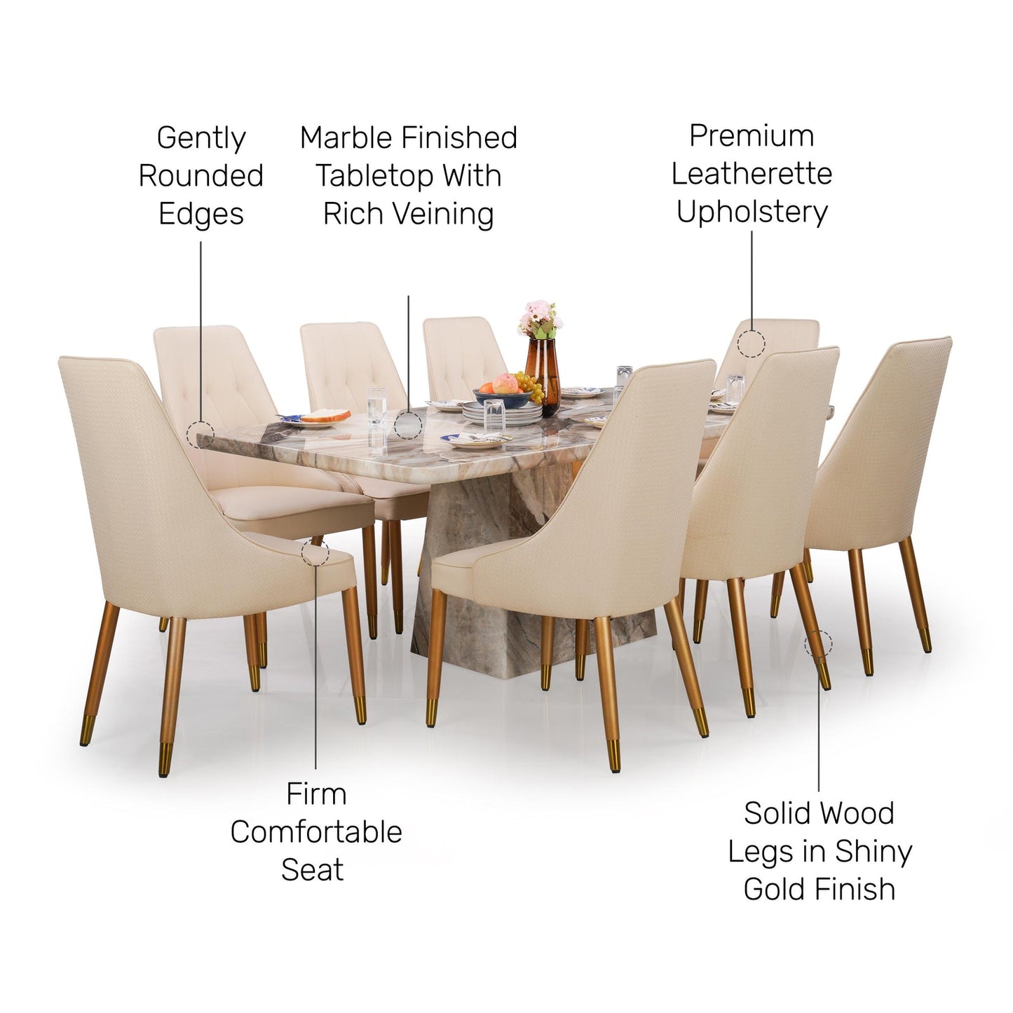 8 Seater Dining Set with Marble Finished Top