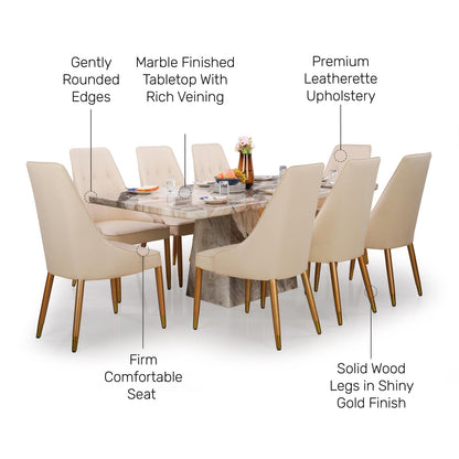 8 Seater Dining Set with Marble Finished Top