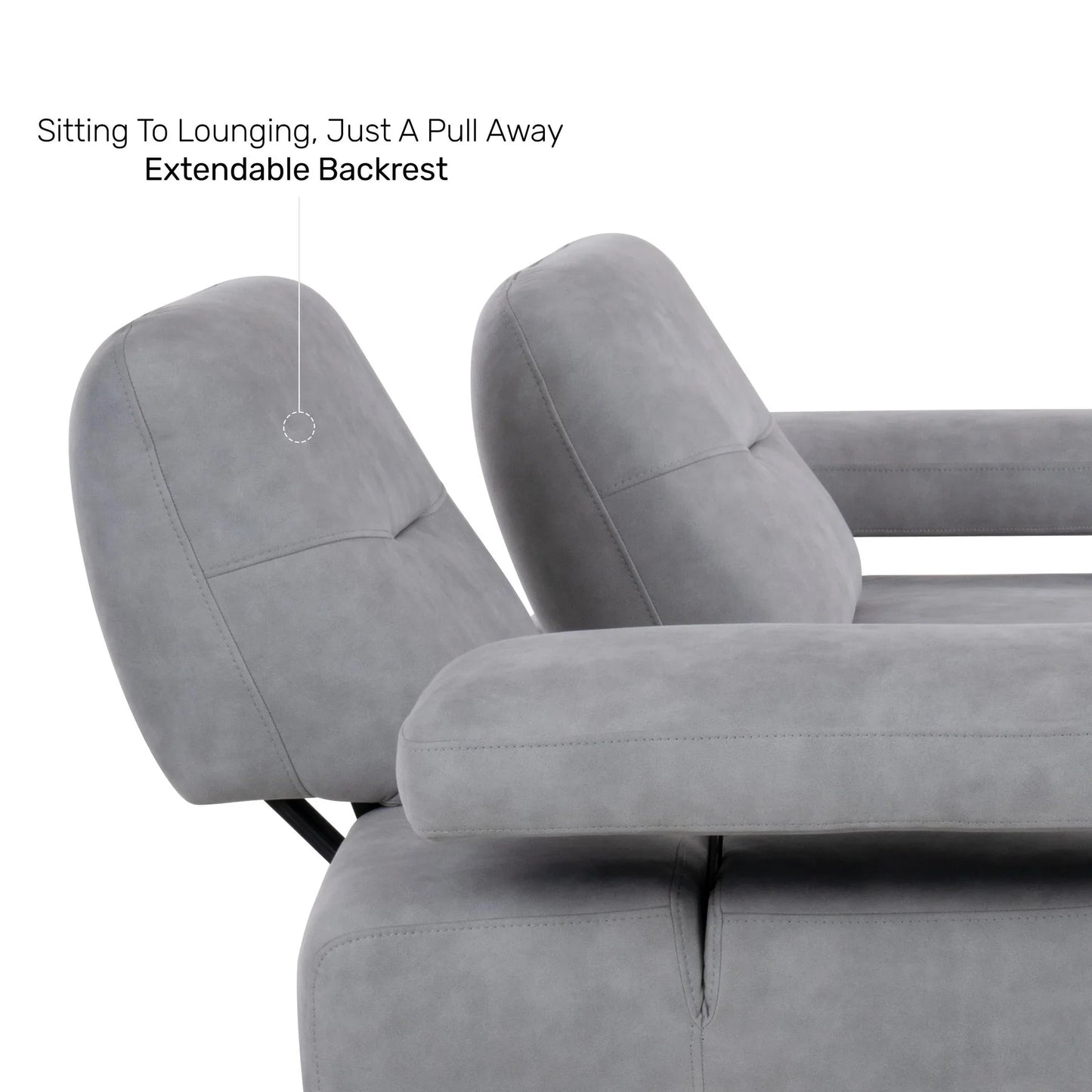 Suede L Shaped Sofa with Extendable Backrest