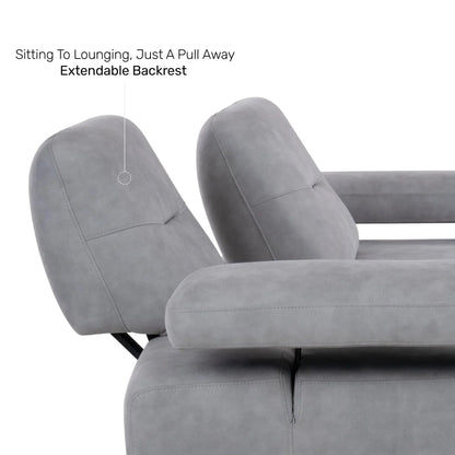 Suede L Shaped Sofa with Extendable Backrest