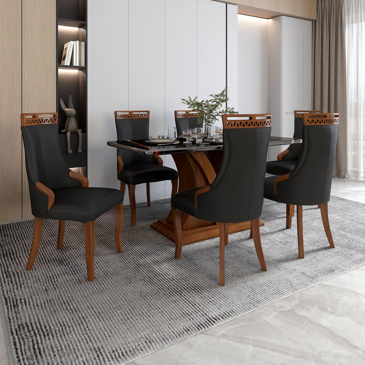 6 Seater Dining Set with Marble Finished Top