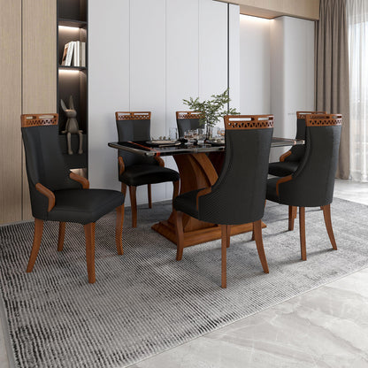 6 Seater Dining Set with Marble Finished Top