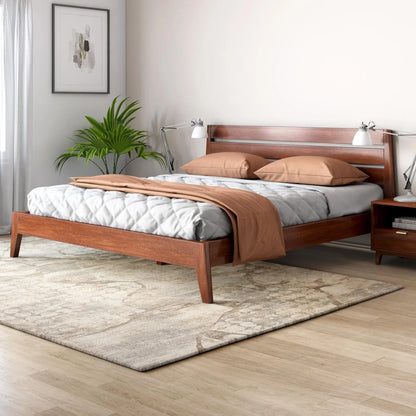 Solid Wood Queen Size Bed, Dark Oak Finish