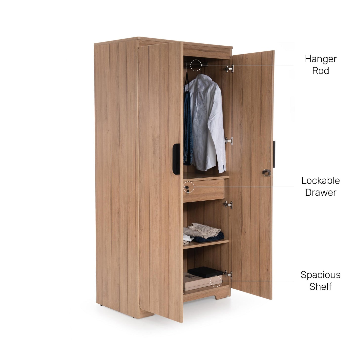 2 Door Wardrobe in Brentwood Oak Finish