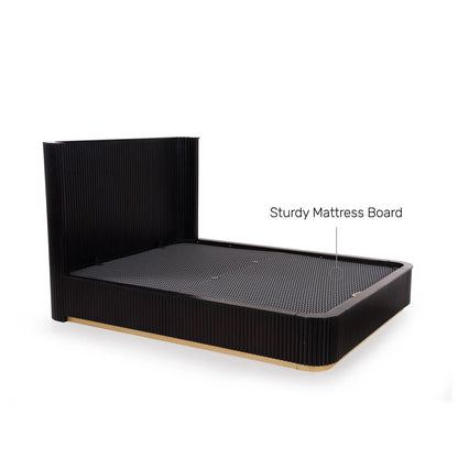 Fluted Wingback Queen Size Bed with Hydraulic Storage
