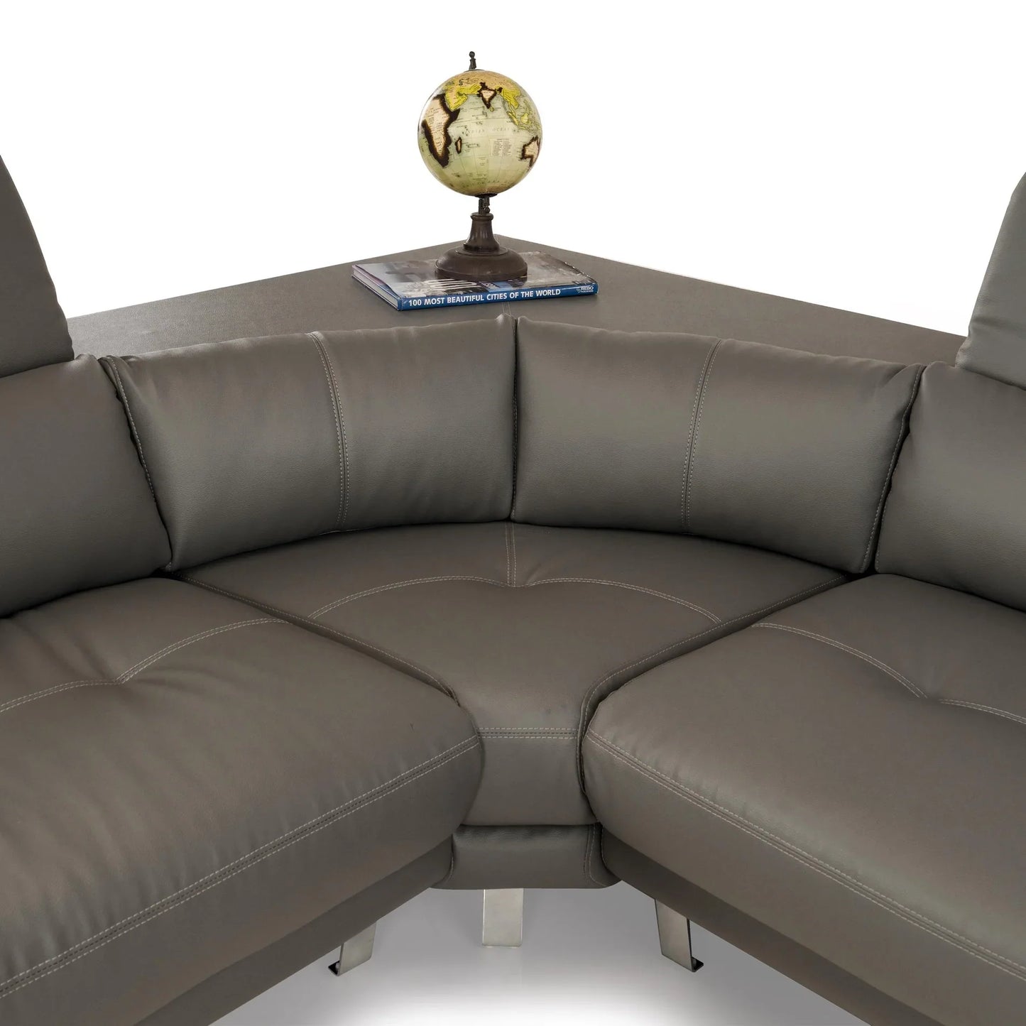 Leatherette L-Shape Sofa with Adjustable Headrest