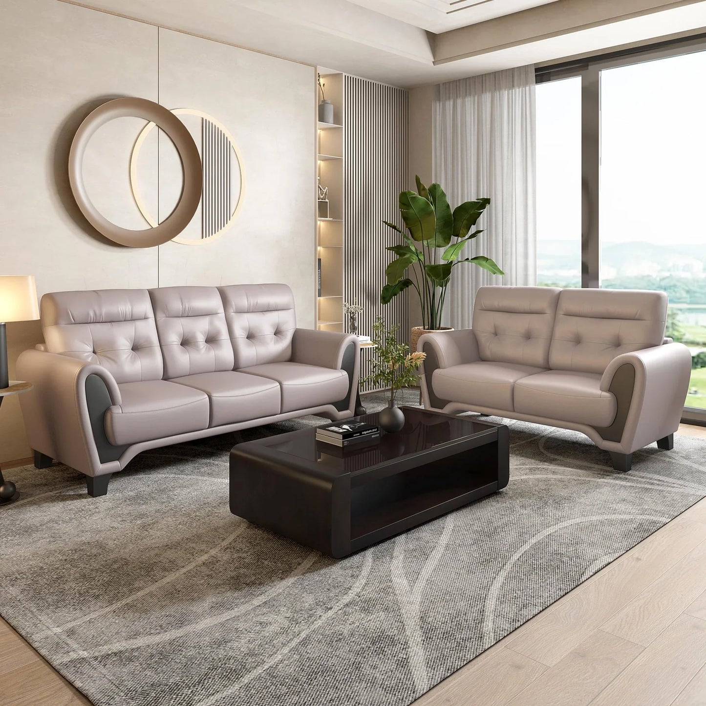 Leather 3 Seater Sofa in Light Grey