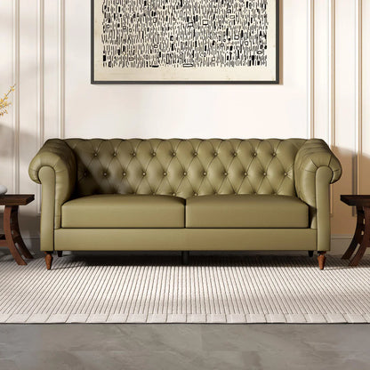 Leatherette 3 Seater Chesterfield Sofa in Olive Green