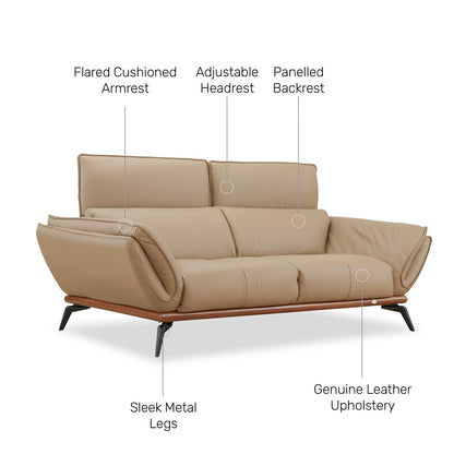 Leather 2 Seater Sofa in Dark Khaki