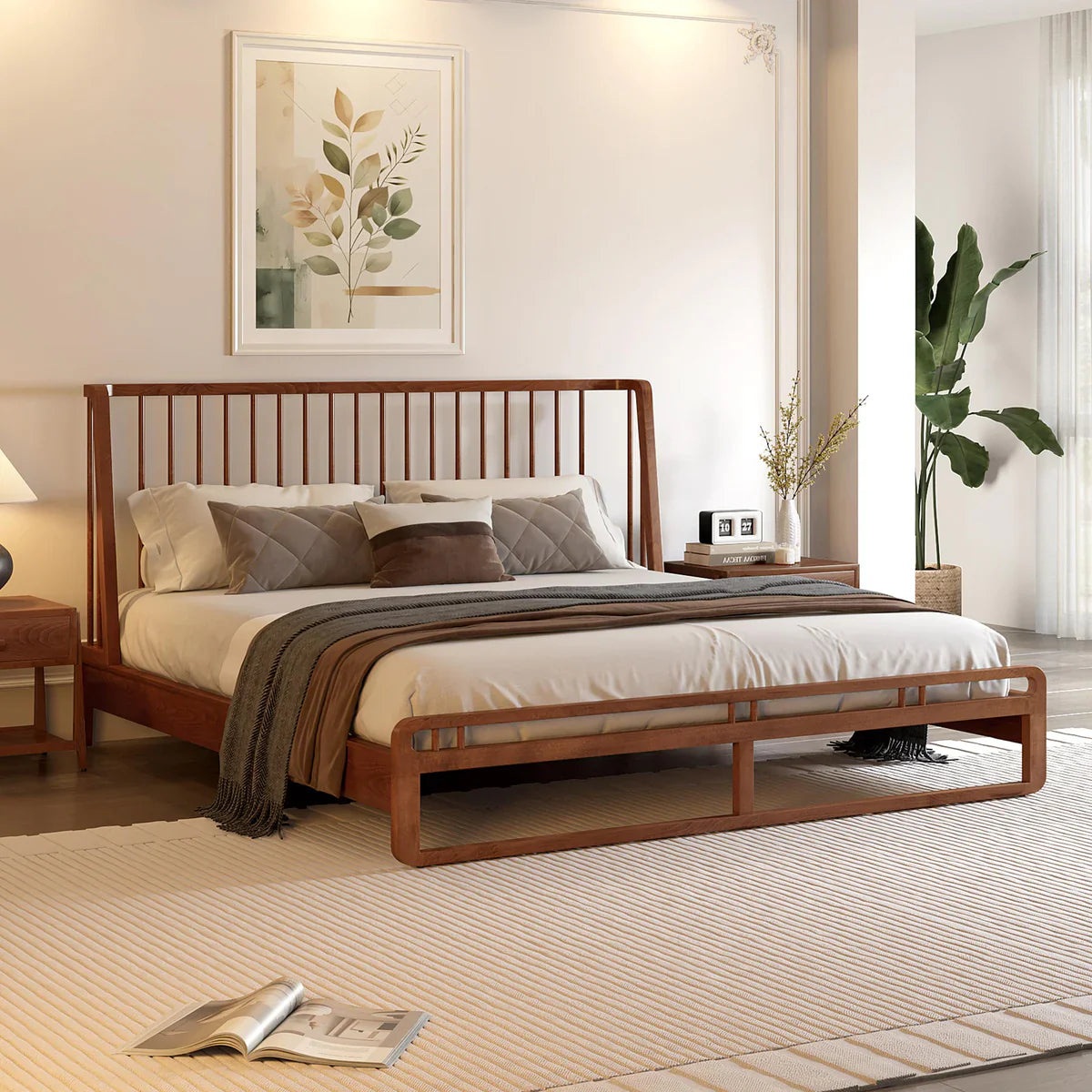 Slatted Wingback Solid Wood King Size Bed