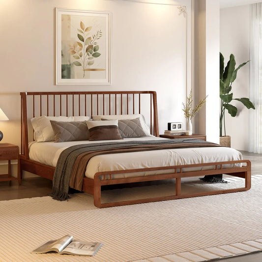 Slatted Wingback Solid Wood King Size Bed