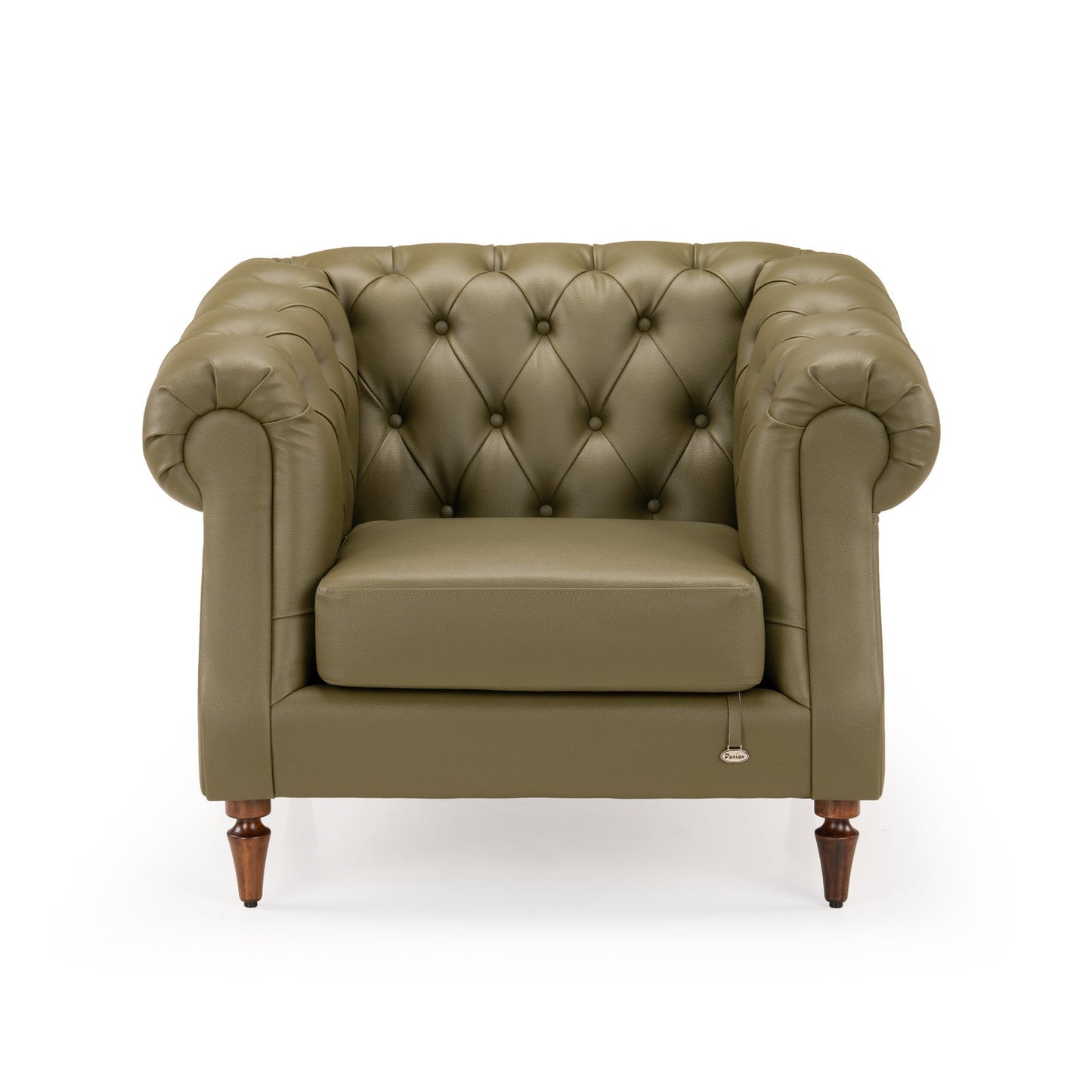 Leatherette 1 Seater Chesterfield Sofa in Olive Green