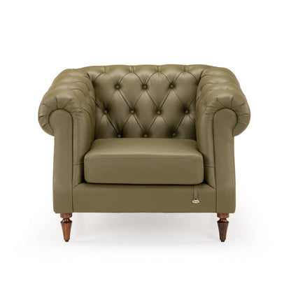 Leatherette 1 Seater Chesterfield Sofa in Olive Green