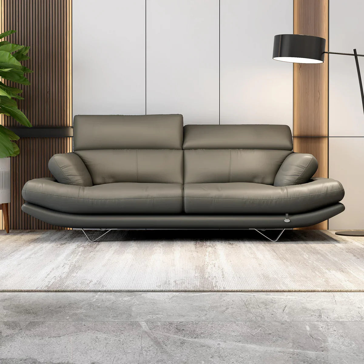 Leatherette 3 Seater Sofa with Adjustable Headrest