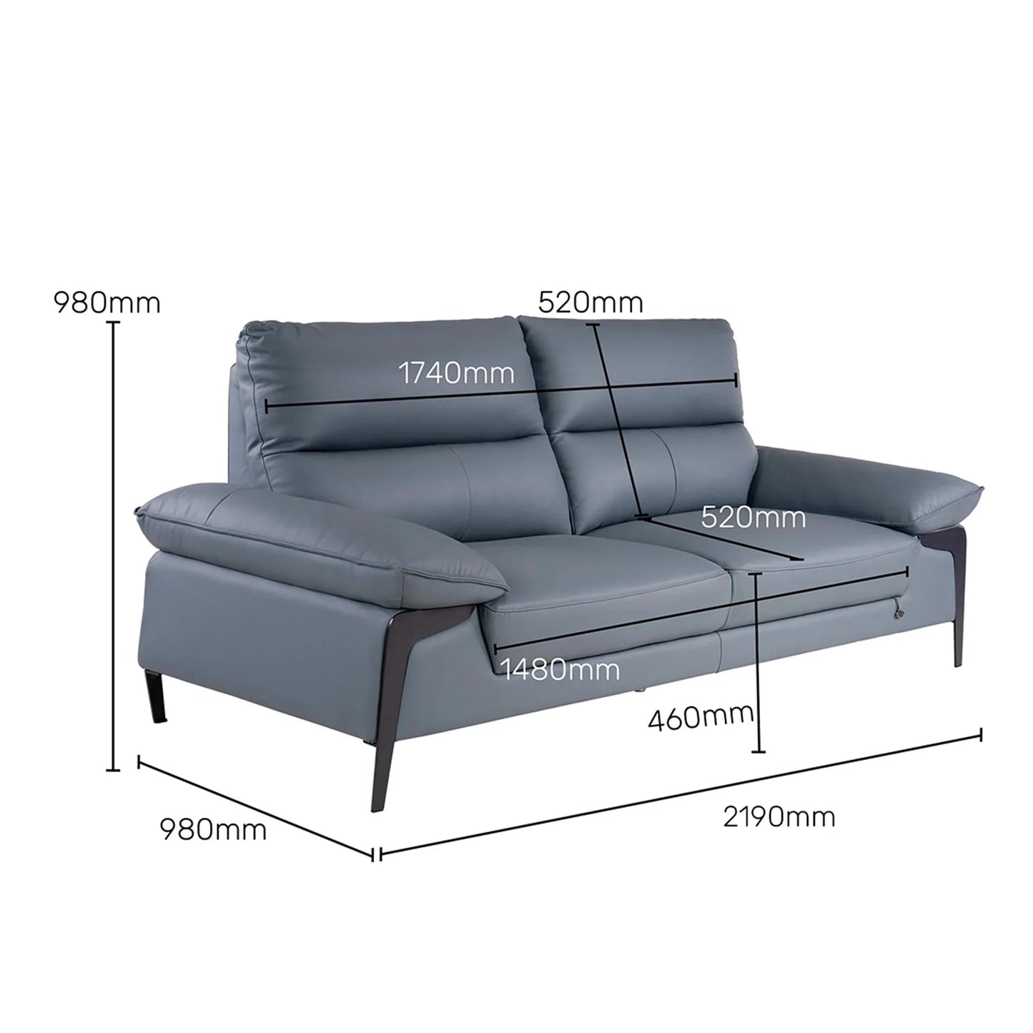 Leather 3 Seater Sofa in Light Blue