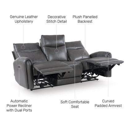 Leather 3 Seater Power Recliner with Charging Ports