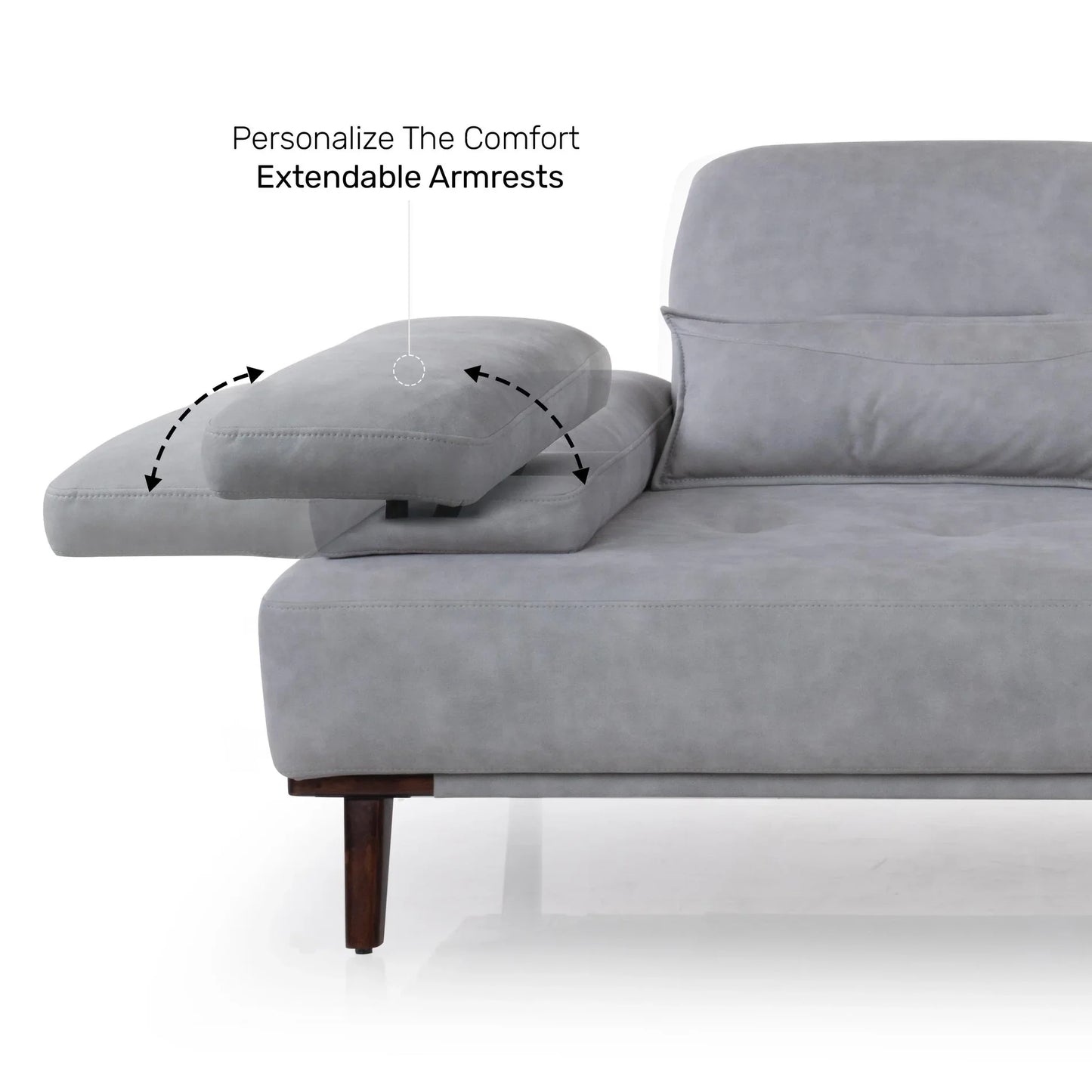 Suede L Shaped Sofa with Extendable Backrest