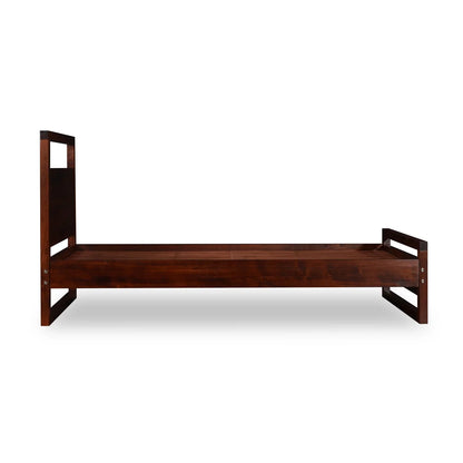 Solid Wood Single Size Bed, Dark Oak Finish