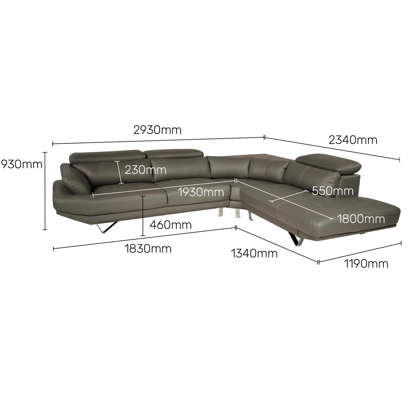 Leatherette L-Shape Sofa with Adjustable Headrest