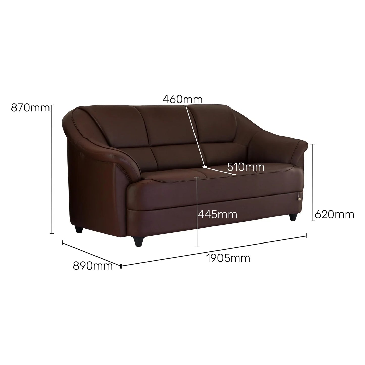 Leatherette 3 Seater Sofa in Cocoa Brown