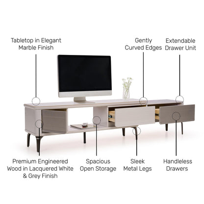 Extendable TV Unit with Marble Finished Top