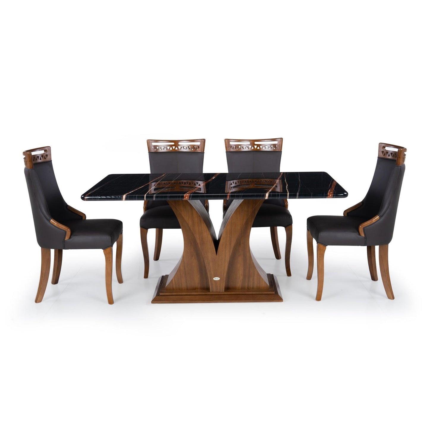 6 Seater Dining Set with Marble Finished Top