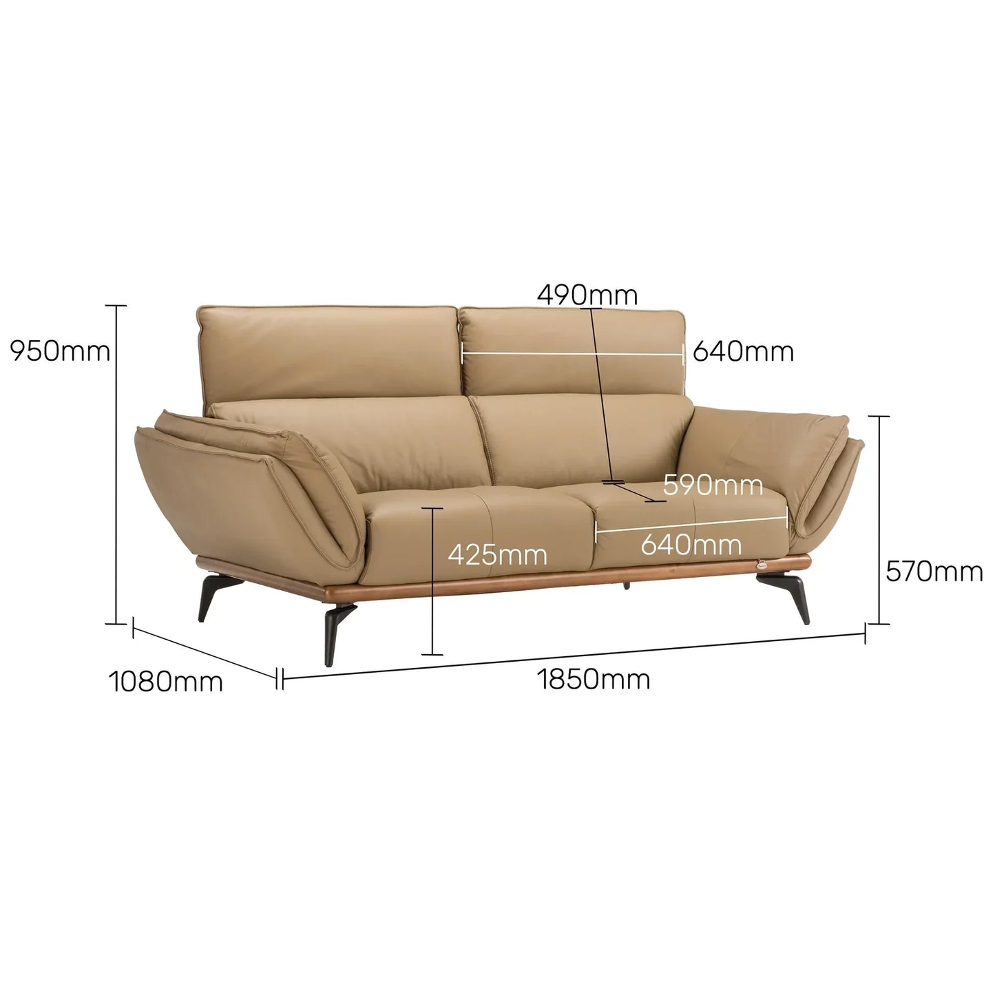 Leather 2 Seater Sofa in Dark Khaki