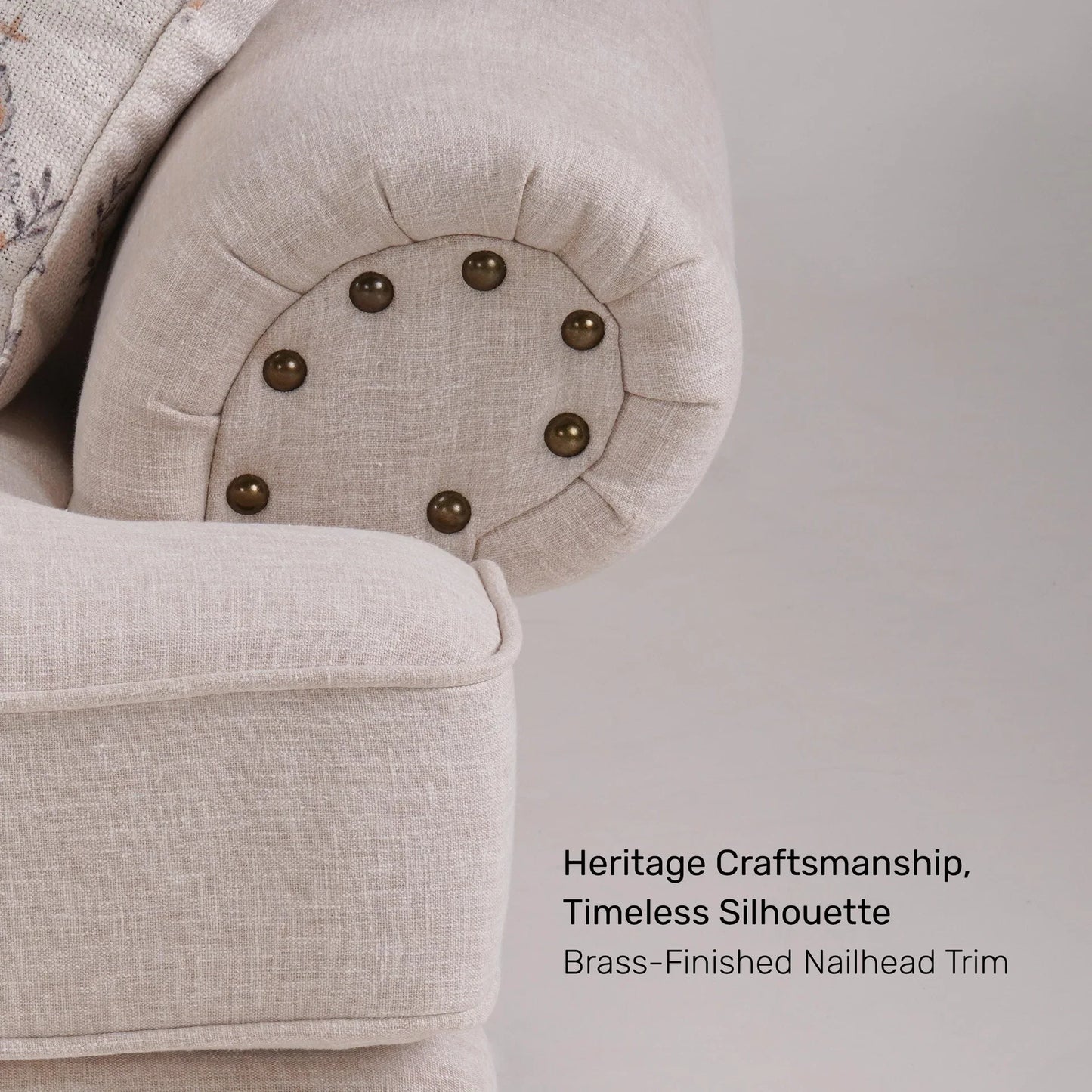Linen Rolled Arms Corner Sofa in Beige