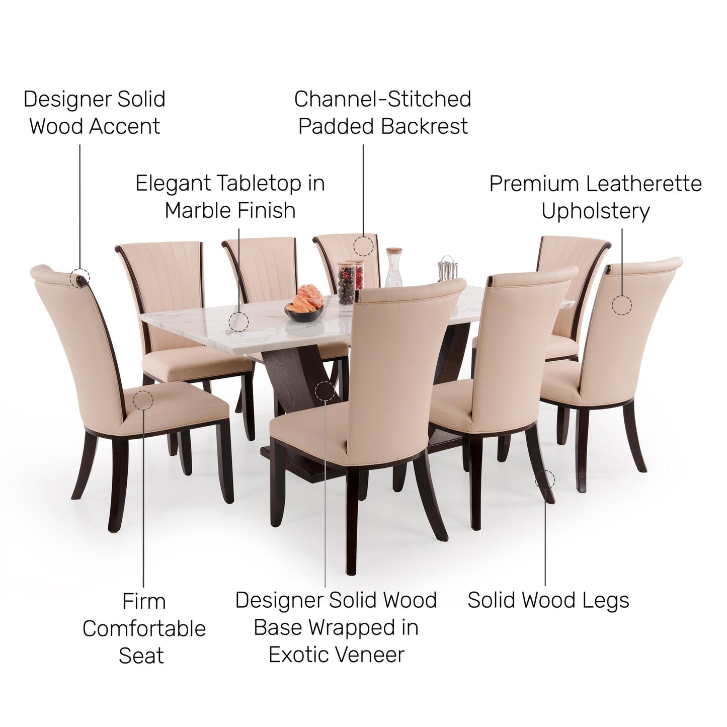 8 Seater Dining Set with Marble Finished Top