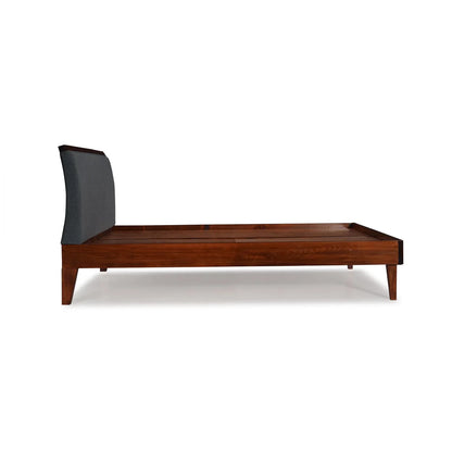Solid Wood Queen Size Bed with Upholstered Headboard