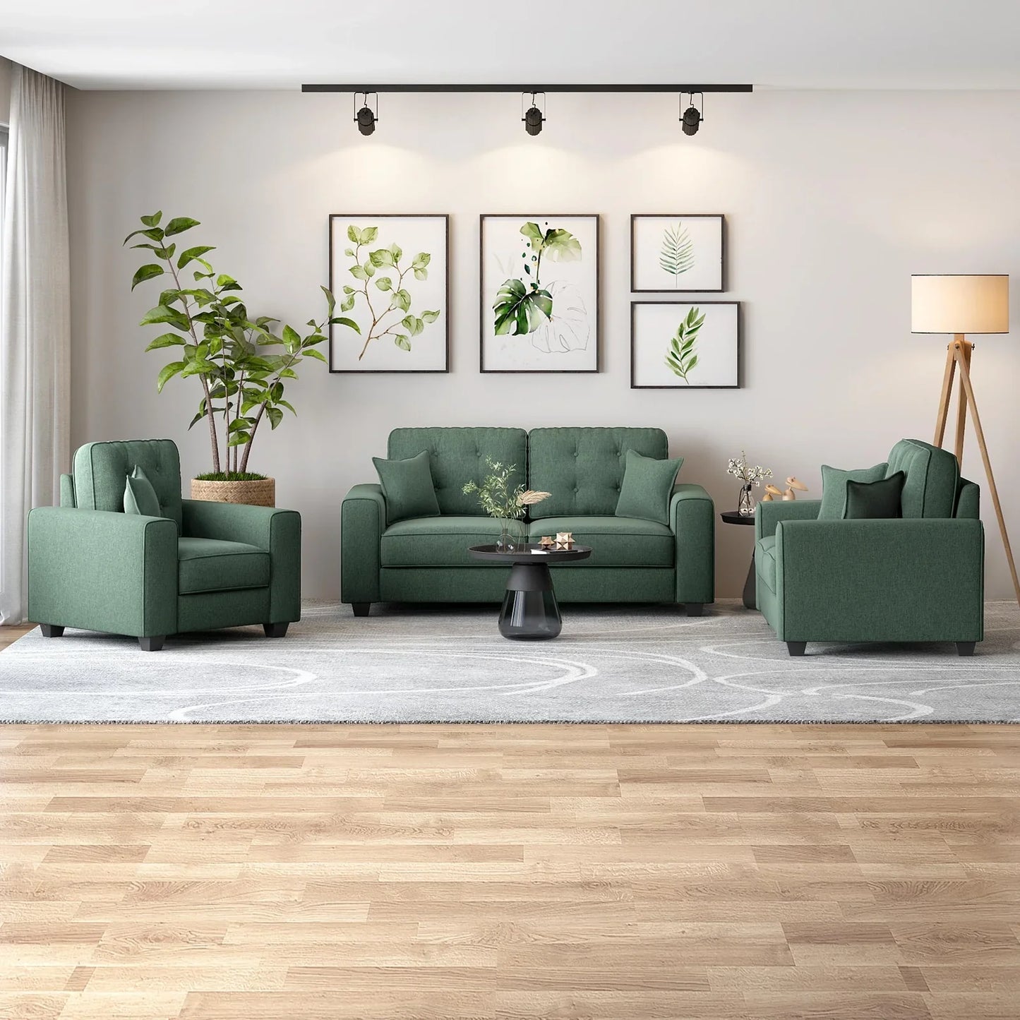 Linen 3 Seater Sofa in Fern Green