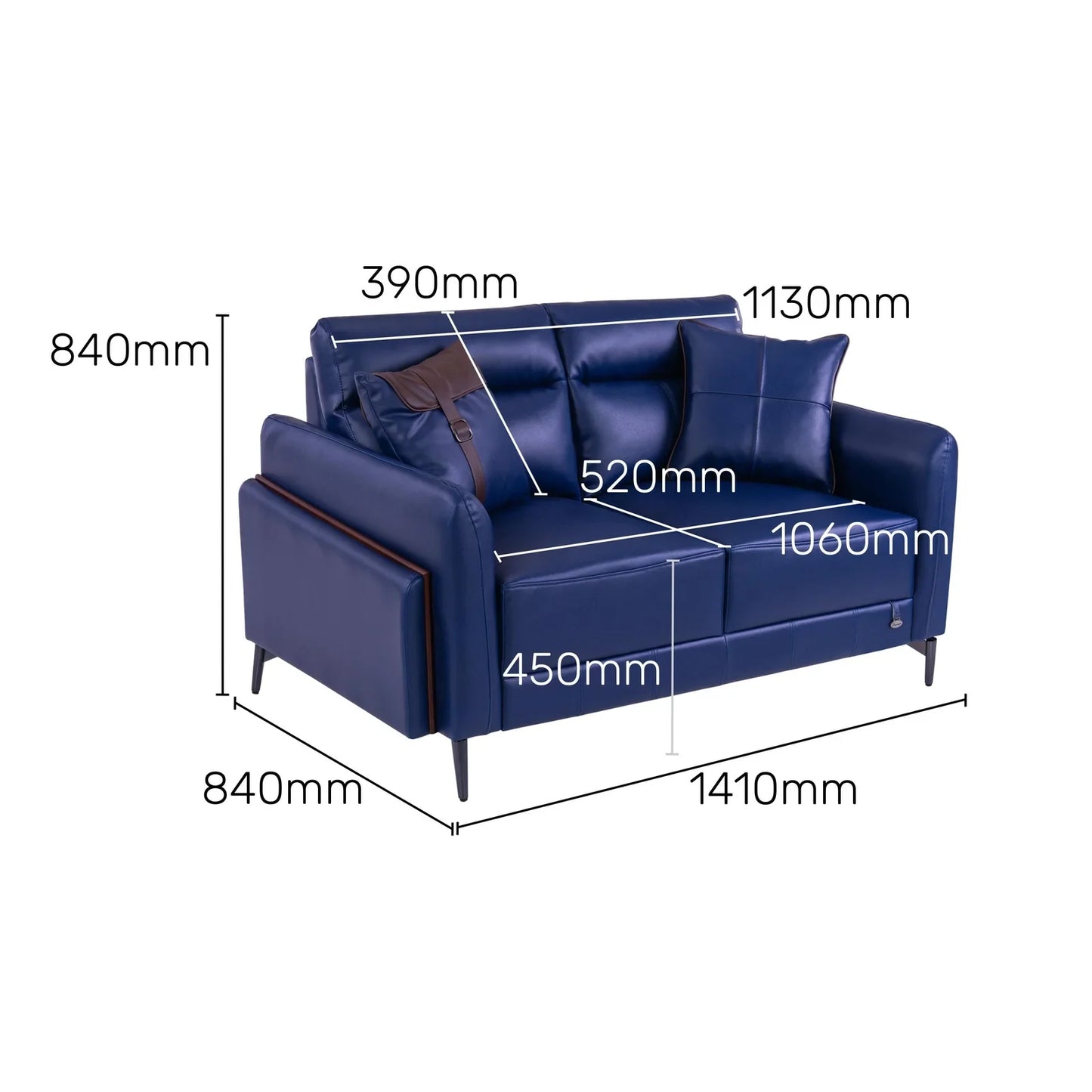Leatherette 2 Seater Sofa in Galaxy Blue