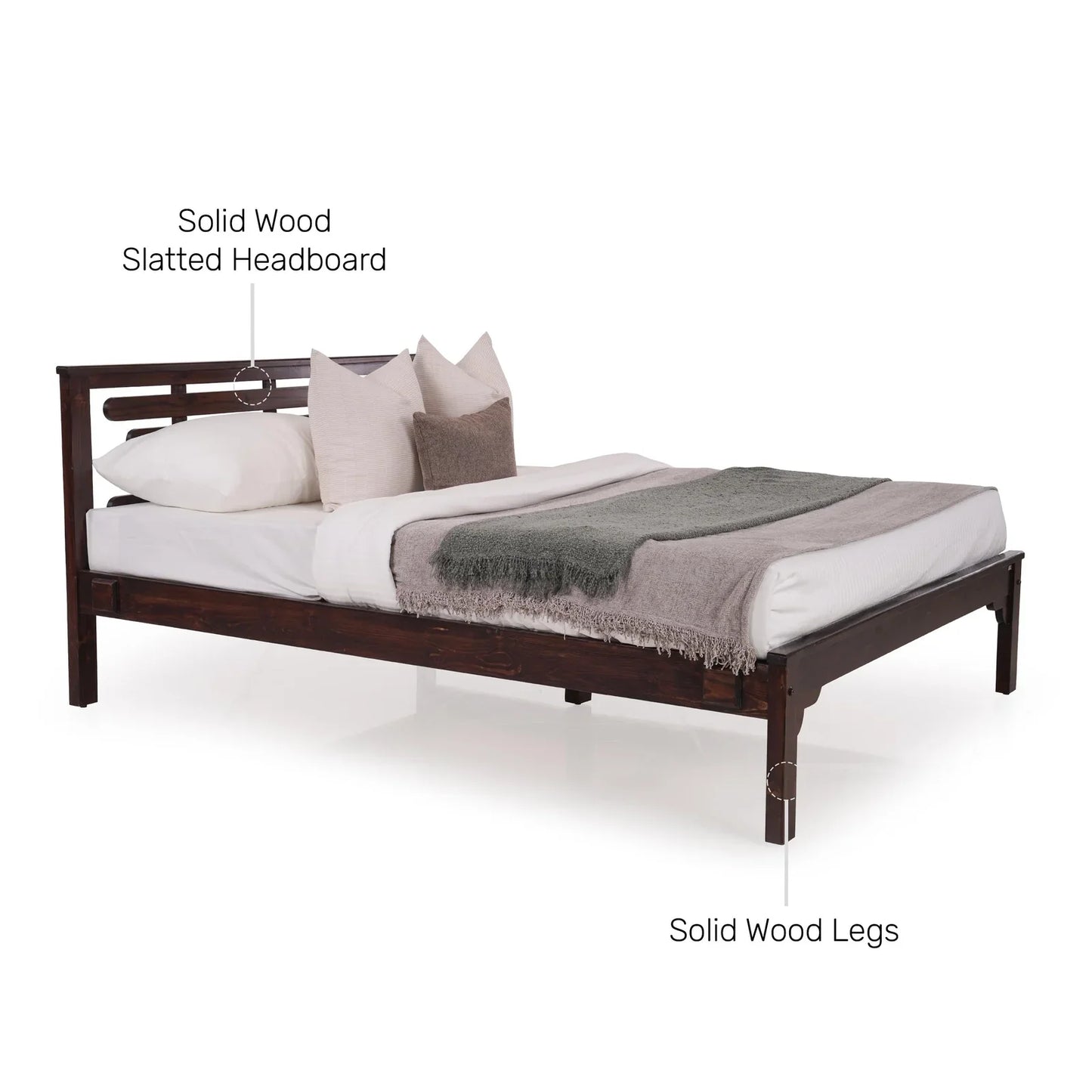 Solid Wood King Size Bed in Walnut Finish