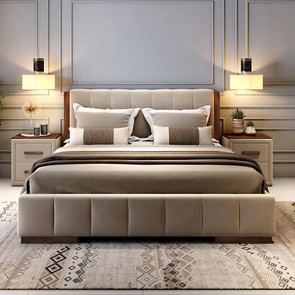 Upholstered Queen Size Bed with Tufted Headboard