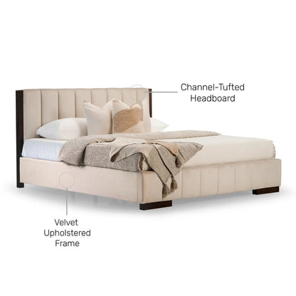Upholstered Queen Size Bed with Tufted Headboard