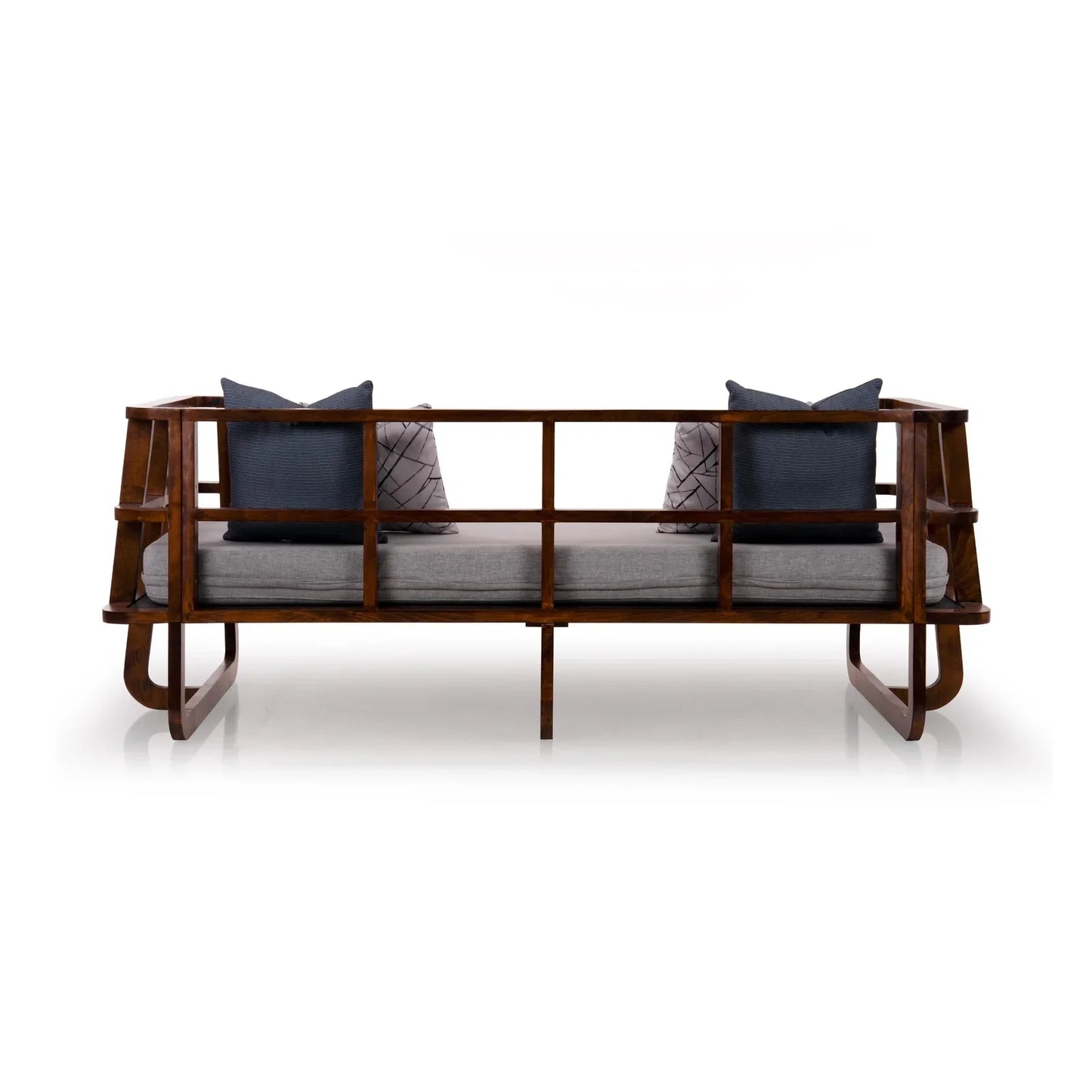 Solid Wood Slatted Sofa Cum Bed In Dark Oak Finish