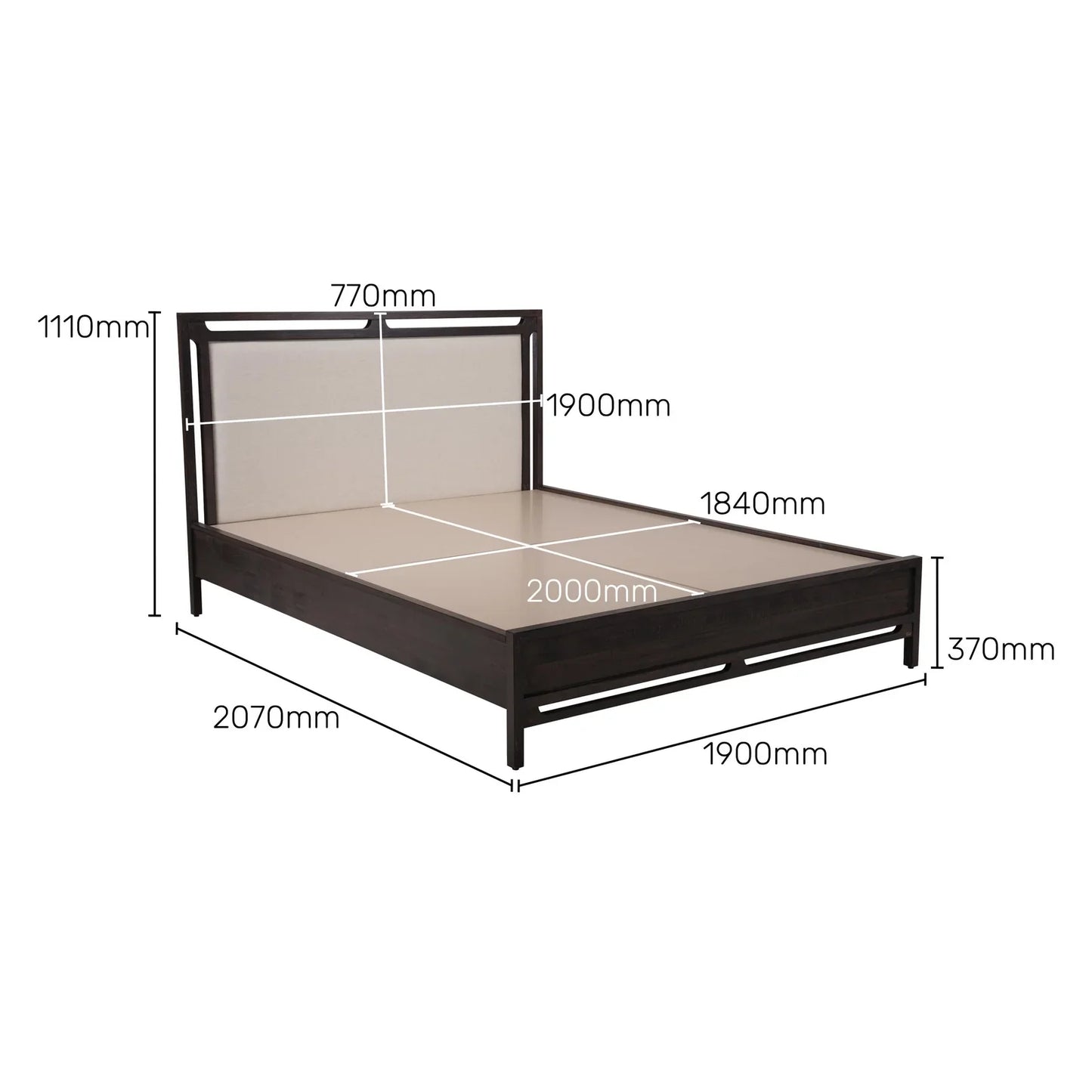Solid Wood King Size Bed with Upholstered Headboard